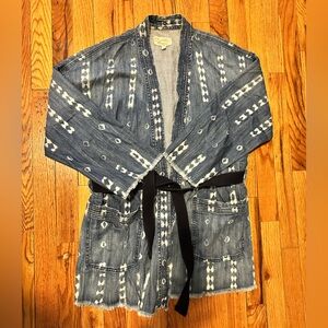 Current/Elliott Indigo Patterned Denim Kimono Jacket